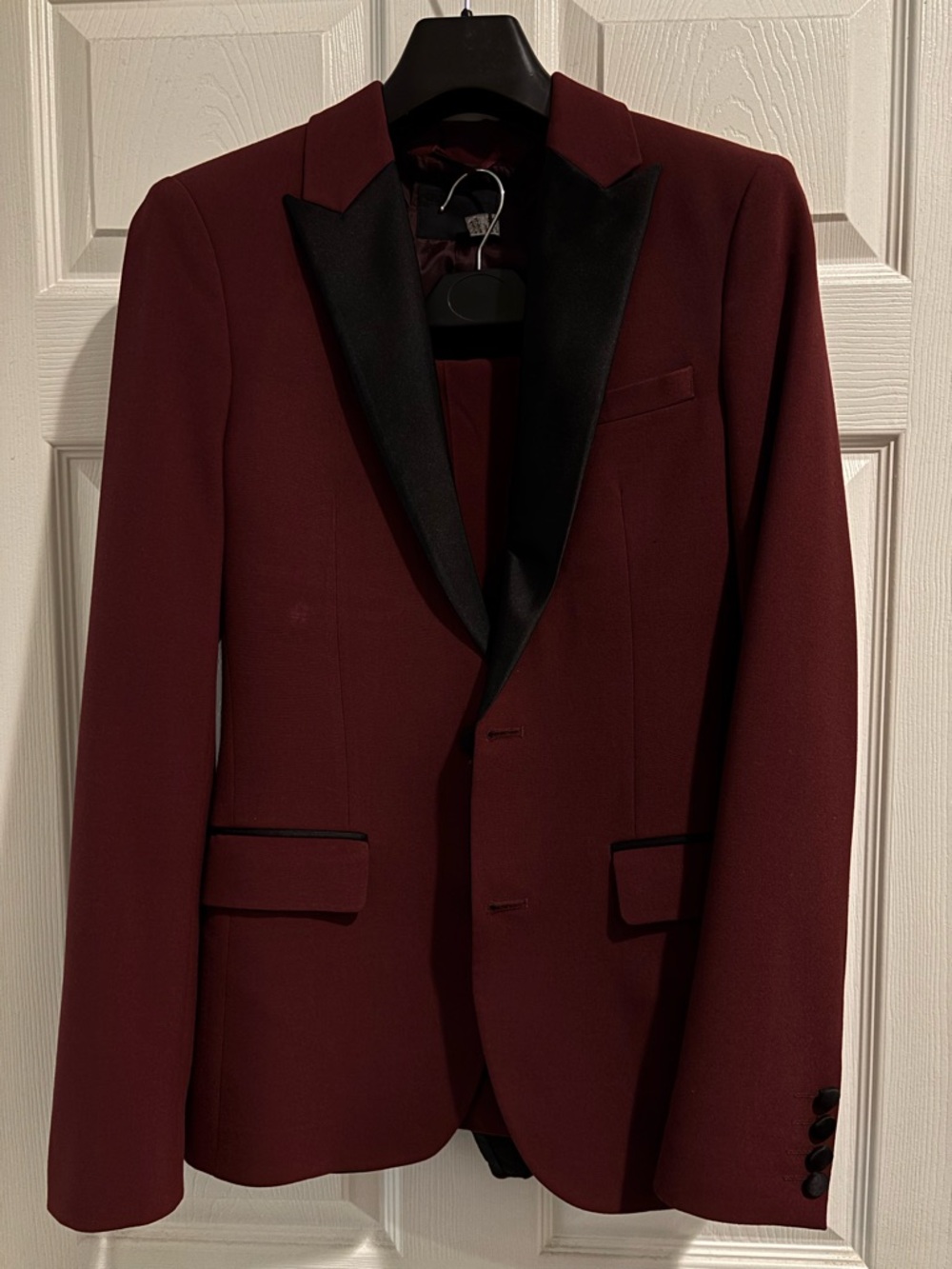 ASOS Burgundy Blazer with Black Satin Peak Lapels